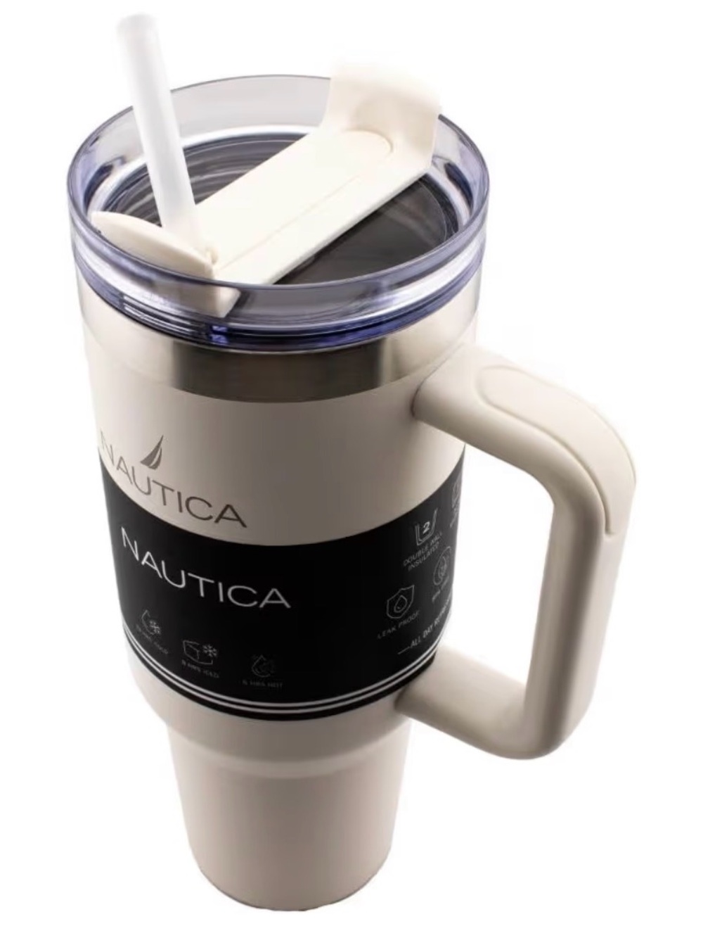 Nautica 40oz Insulated Tumbler with Handle and Straw